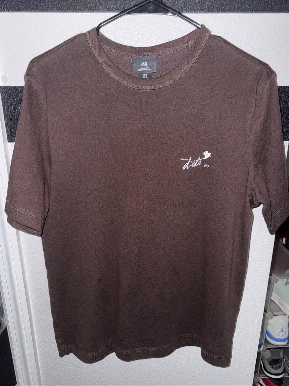 H&M Men’s Brown Short Sleeve Tee with Small White Logo